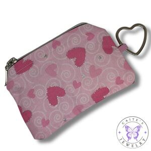 Handmade Coin Purse with a Hearts and Swirls Fabric